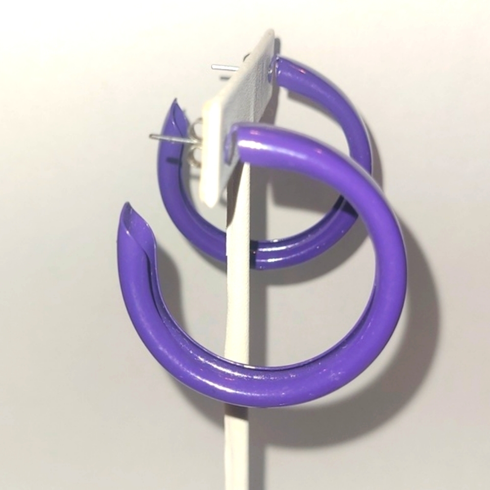 Pierced earrings post Dark Purple Metal Loops Sanitized Like New